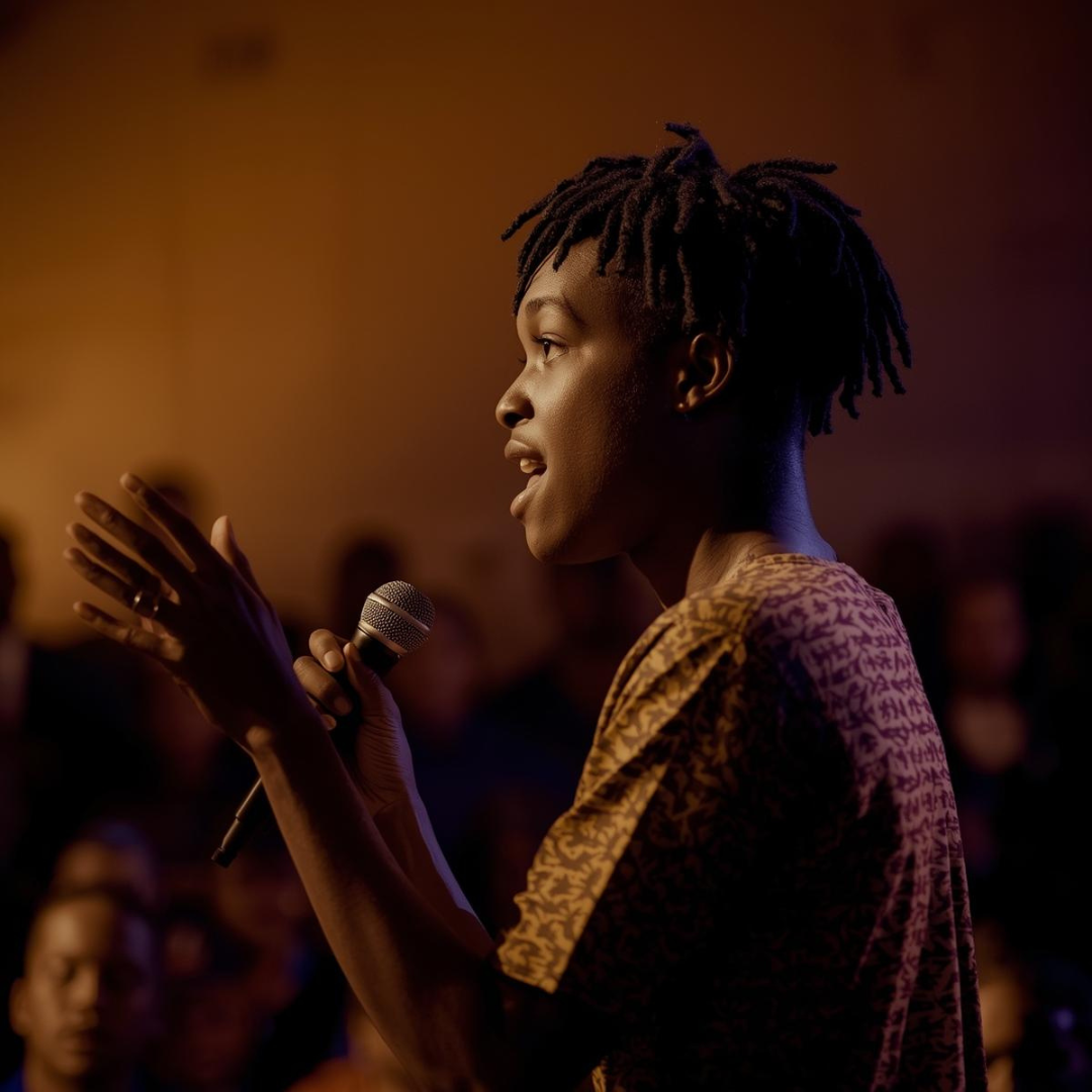 Speak your heart in verse—use poetry to express, heal, and challenge.
Task: Perform a 1.5-minute original spoken word piece on video. Upload: Video (MP4, under 200MB)